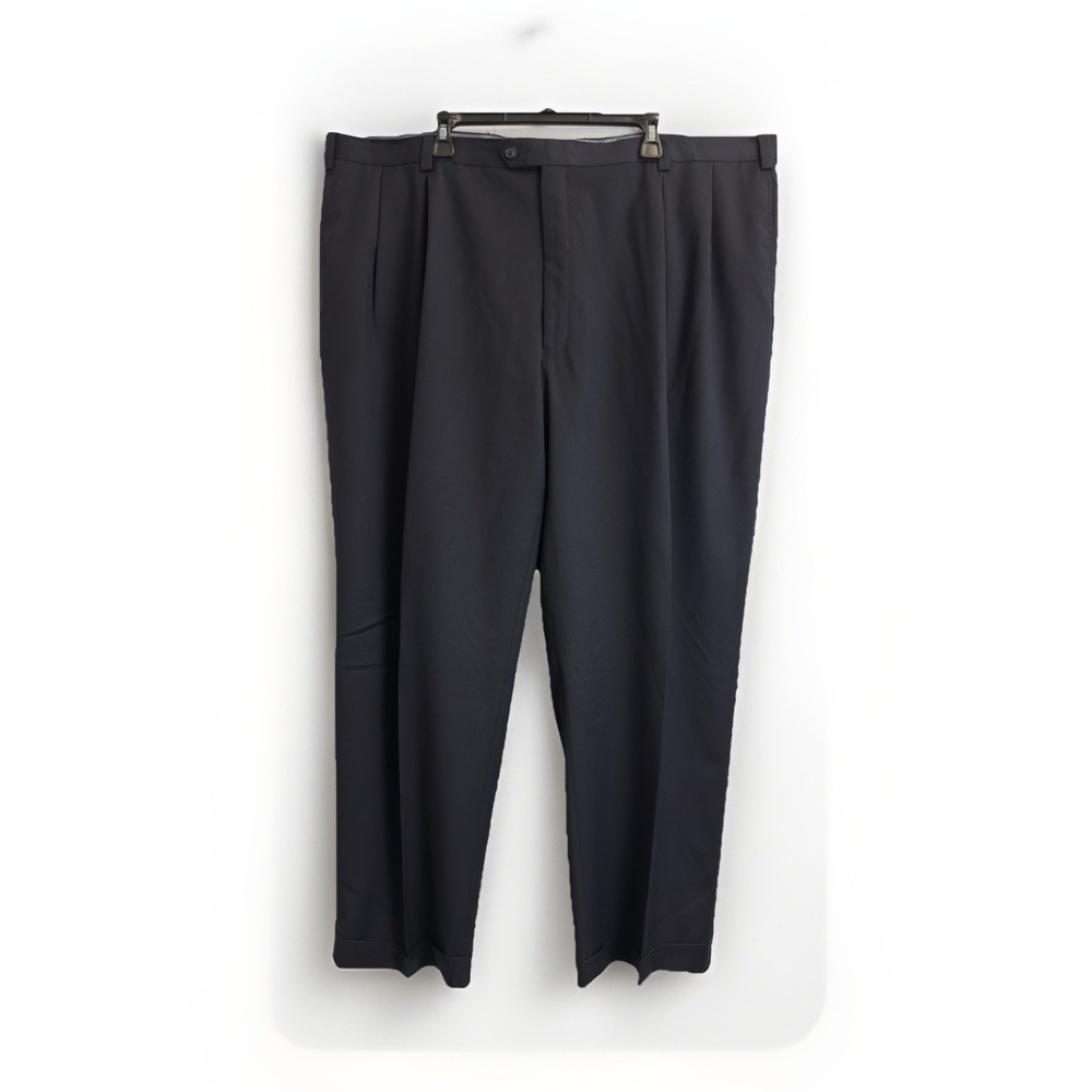 Sean John Fine Tailoring Wool Dress Pants Men's 48X32 Black Pleated Cuffed
